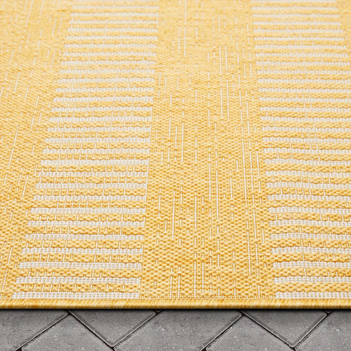 Well Woven Stria Modern Stripes Indoor/Outdoor Yellow FlatWeave Rug